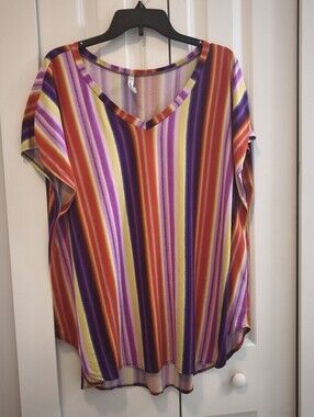 Cool Melon Women's V-Neck Striped Shirt in Multicolor